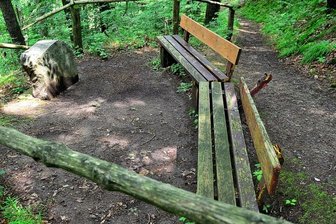 Wanderwege in Rossau: Gemeinde hat noch viel zu tun - Diese kaputte Bank steht unterhalb des Huthauses des Bergwerks in Schönborn. Am Fuße des Berges liegt das Grubenwehr.
