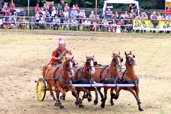 Was die traditionelle Ponyshow in Wenigenauma in diesem Jahr zu bieten hat - Max Schubert aus Langenbach bei Mühltroff tritt mit seinem Römerwagen das Erbe seines Vaters Ulli Schubert an.