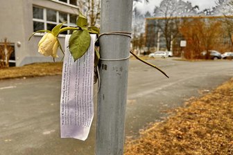 Was hinter den weißen Rosen in Plauen steckt - Wie an der Geschwister-Scholl-Straße finden sich an mehreren Stellen der Stadt weiße Rosen mit einem Zettel.