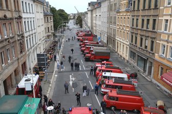 Wasserturm, Feuerwehren und Wanderung am Denkmaltag in Glauchau - Im Jahr 2020 standen Feuerwehrfahrzeuge auf der gesperrten Glauchauer Schlachthofstraße.