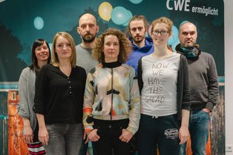 Wechsel ins Rathaus: Beschäftigte der CWE befürchten Kündigungen - Neu gewählter Betriebsrat der CWE will Kündigungen verhindern. V.l.n.r.: Rahel Kavalir, Laura Thieme, Boris Kaiser, Katrin Bothe (Betriebsratsvorsitzende), Ernesto Uhlmann, Lucia Schaub und Frank Schönfeld