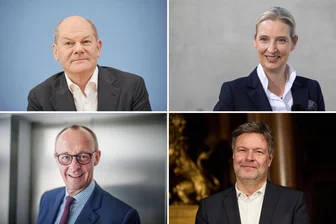 Weidel gegen Habeck gegen Merz gegen Scholz: Wann sich die Kanzlerkandidaten im TV gegenüber stehen - Kreuzen bis zur Wahl noch bei einigen Gelegenheiten die Klingen: Olaf Scholz (SPD), Alice Weidel (AFD), Robert Habeck (Grüne) und Friedrich Merz (CDU) (von links oben im Uhrzeigersinn).
