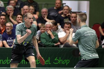 Welches Ass Hohenstein-Ernstthal für den Klassenerhalt in der 2. Tischtennis-Bundesliga aus dem Ärmel ziehen könnte - Kann der TTC Sachsenring – hier mit Miroslav Horejsi (links) und Nick Neumann-Manz im Bild – am Sonntag den Klassenerhalt in der 2. Tischtennis-Bundesliga bejubeln?