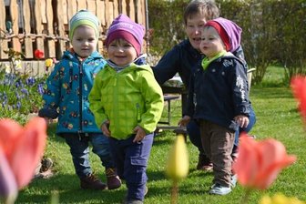 Wenn der Beruf zur Lebensaufgabe wird - Sie erobern sich im Garten von Tagesmutter Heidi Lorenz ihre Welt: Iven, Franz und Connor (Foto von links). Seit 1997 ist die gelernte Krippenerzieherin in der Kindertagespflege tätig. In diesem Jahr werden zwei weitere Jungs die Gruppe komplettieren.