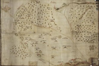 Wenn eine Bergbaulandschaft kopfsteht - Die Karte aus dem 17. Jahrhundert zeigt die osterzgebirgische Bergbaulandschaft nahe Schloss Lauenstein. Für heutige Augen ungewohnt: Der Süden befindet sich oben.