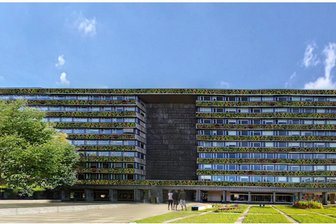 Wenn Gras über einen Riegel in Chemnitz wächst - So könnte sie aussehen: die begrünte Fassade der „Parteifalte“ an der Chemnitzer Brückenstraße.