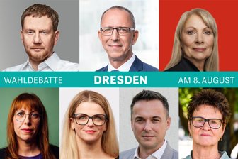 Wenn Kretschmer die Linke für Kritik am BSW lobt: Was die Spitzenkandidaten beim Forum zur Landtagswahl in Sachsen versprechen - Bei der Wahldebatte in Dresden sind diese Kandidatinnen und Kandidaten dabei. Oben von links: Michael Kretschmer (CDU), Jörg Urban (AFD), Petra Köpping (SPD). Unten von links: Katja Meier (Grüne), Susanne Schaper (Linke), Robert Malorny (FDP), Sabine Zimmermann (Bündnis Sahra Wagenknecht).