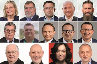 Wer das Erzgebirge im neuen Landtag vertritt – und wer nicht mehr - Die neuen Landtagsabgeordneten im Überblick von oben links nach unten rechts: Katja Dietz, Peter Bachmann, Thomas Thumm, Thomas Prantl, Arthur Österle, Carsten Hütter, Torsten Gahler (alle AfD), Stephan Weinrich, Tom Unger, Ronny Wähner (alle CDU), Ingolf Huhn, Ulf Günther Lange (beide BSW) sowie Simone Lang (SPD) und Rico Gebhardt (Linke).