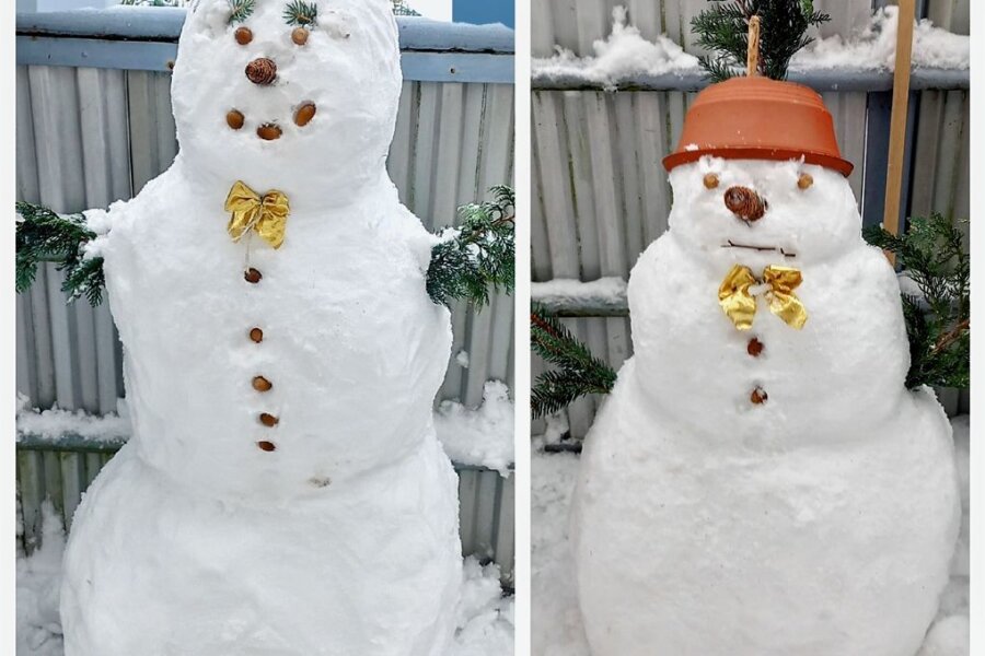Wer hat den schönsten Schneemann von Oederan? - Zwei lustige Schneemänner hat Meike Weickhardt aus Oederan zum Wettbewerb eingereicht. 