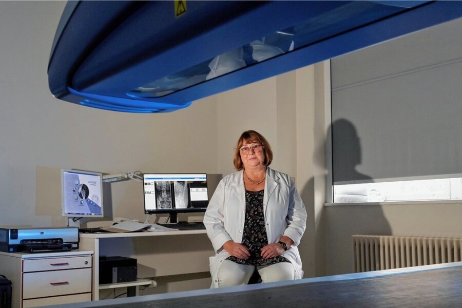 Wer zahlt die Knochendichte-Messung? Mediziner und Betroffene berichten - Dr. Leonore Unger vom Städtischen Klinikum Dresden wertet die Röntgenbilder einer Knochendichtemessung aus.