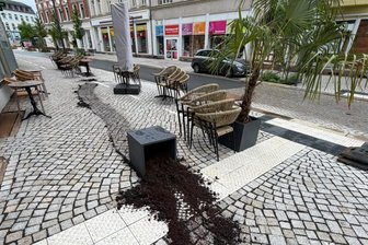 Werdau reagiert auf Randale und Sachbeschädigungen mit City-Streife - Vandalismus vor dem Eiscafé „Capri“: Unbekannte stehlen eine große Palme und hinterlassen eine Schlammspur auf dem neuen Pflaster. Vorfälle, die immer mehr Werdauer aufregen.