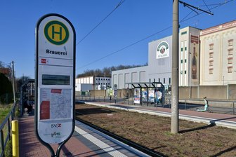 Werk von Betrunkenen? Schilder der Haltestelle „Brauerei“ in Zwickau verschwunden - An der Straßenbahnhaltestelle „Brauerei“ stehen die Schilder noch. Im Gegensatz zur Bushaltestelle.