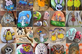 Wie bunt bemalte Ostersteine Leute einander näher bringen - Bemalt von den "Zwickistones"-Mitgliedern: Ostersteine mit passenden Motiven zum Fest.