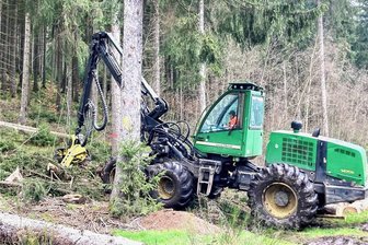 Wie das Erzgebirge von seinem Wald profitieren will - Ein Harvester bei der Arbeit im Erzgebirgswald.