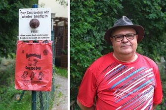 Wie ein 3D-Drucker einem Zwickauer bei seinem Kampf gegen den Hundekot half - Ein kreatives Schild samt kostenlosen Kotbeuteln: Holger Becker zeigt Kreativität, um das Hundehaufen-Problem in den Griff zu bekommen.