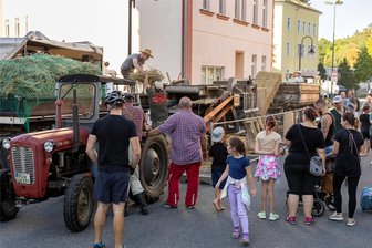 Wie in Auerbach aus zwei Festen das Spätsommerfest wurde und wie die Premiere ankam - Wie früher Weizen gedroschen wurde, bekamen die Besucher des Auerbacher Spätsommerfestes zu sehen.