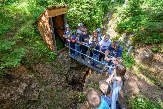Wie Kinder mithelfen, den Eibenstocker Bergbaulehrpfad aufzupeppen - Auf dem Bergbaulehrpfad bei Eibenstock. 
