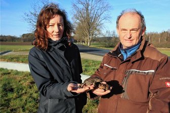 Wie Kröten im Vogtland zu ihren Teichen gelangen - Katarina Ungethüm und Rainer Tschaschke kontrollieren täglich den Krötenzaun an der Trieber Straße.
