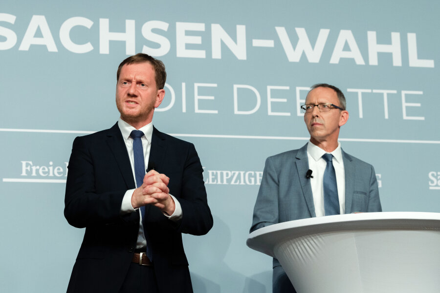 Wie weiter in Sachsen? - Michael Kretschmer und Jörg Urban (AfD) bei der Wahldebatte im Vorfeld der Landtagswahl 2019.