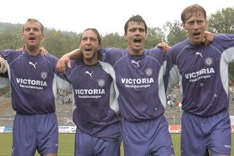 Wiedersehen mit Fußball-Idolen im Erzgebirge - Auch Frank und Gregor Berger, Jörg Emmerich und Petr Grund (von links) werden zum Spiel erwartet.