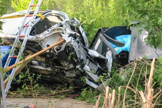 Wilkau-Haßlau: Opel landet in Müllcontainern - Nachdem der Wagen ein Verkehrsschild, eine Lichtanlage, Hecke und Zaun ungefahren hatte, blieb er in Müllcontainern liegen.