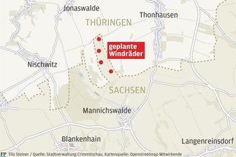 Windräder: Für Mannichswalde Genehmigung erteilt, Widerstand in Fraureuth - Für die vier geplanten Windkraftanlagen nahe dem Crimmitschauer Ortsteil Mannichswalde wurde jetzt die sogenannte immissionsschutzrechtliche Genehmigung erteilt. Der Investor, der von einer regional gesicherten und nachhaltigen Energieerzeugung spricht, rechnet in zweieinhalb Jahren mit dem Bau der Windräder.
