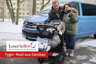 „Wir sind glücklich“: Großeltern des schwerstkranken Tyger-Noel aus Zwickau am Ziel ihrer Wünsche - Ronny und Marie Stegbauer mit Tyger-Noel. Das neue Auto ist für die Zwickauer Familie mehr als ein Transportmittel – es ist ein Symbol für Zusammenhalt, Hoffnung und Menschlichkeit.