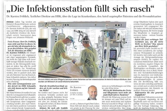 Wirbel um Impf-Aussage von Ärztlichem Direktor: Zwickauer Klinikum um Aufklärung bemüht - Dieses am 27. November in der "Freien Presse" erschienene Interview mit Dr. Karsten Fröhlich, dem Ärztlichen Direktor des HBK, hat innerhalb und außerhalb des Krankenhauses hohe Wellen geschlagen.
