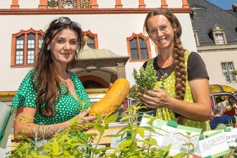 Wohin im Vogtland? Zwölf Freizeit-Tipps für das letzte April-Wochenende - Die Kräutermanufaktur Sagan - hier mit Katja Sagan und Mandy Riedel (links) - ist am Samstag auch beim Blumen- und Staudenmarkt in Reichenbach dabei.