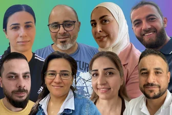 Zehn Jahre Integration in Sachsen: „Wir haben es fast geschafft“ — acht Menschen aus Syrien und ihr Weg - Zehn Jahre in Sachsen: Halaz Hussein, Kawa Arab, Reem Mouma und Yassin Bani Almarjeh (oben von links), Muhammad Jabra, Jikar Seido, Rima Bakjahji und Osama Al Olaiwi (unten von links).