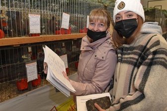 Züchter dürfen wieder in Aktion treten - Kathleen Schulz (l.) und Noelle Polster studieren den Katalog und die Tiere. Sie suchen Zwerghühner für die eigene Zucht. 
