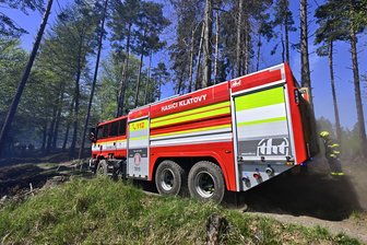 Zukunftsfonds fördert Feuerwehr-Begegnungen mit Tschechien - Ein Feuerwehrauto steht in einem Waldgebiet im Nationalpark Böhmische Schweiz.
