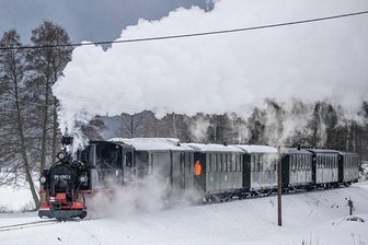 Zur Après-Ski-Premiere im Erzgebirge fährt extra ein Party-Zug - Die berühmte Preßnitztalbahn stellt den Party-Zug für die Premiere der Après-Ski-Party an der Raststätte "Am Wildbach" in Steinbach. Dort gibt es auch einen eigenen Haltepunkt. Im Zug sorgt ein DJ für Unterhaltung. 