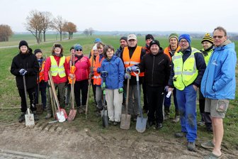 Zurück zur Allee: Gut 30 Helfer pflanzen Bäume bei Wiederau - Gut gelaunte Helfer zum Start der Baumpflanzaktion bei Wiederau.