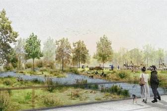 Zusätzliche Brücke soll am Fuße des Chemnitzer Kaßbergs Wege kürzer machen - In den Köpfen der Planer sieht auf dem Gelände des einstigen Güterbahnhofs in Altendorf in etwa so die Zukunft aus: Blick von der Talbrücke, die neu gebaut werden soll, in den künftigen Park. 