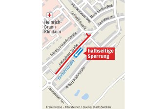 Zwickau: Ab Montag Einschränkungen durch Bauarbeiten in der Steinpleiser Straße - Am Montag beginnen Bauarbeiten in der Steinpleiser Straße in Zwickau.