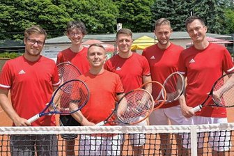 Zwickau klopft an die Oberliga-Tür - Standen am Samstag für den 1. TC Zwickau/TC Sachsenring am Netz: David Potuzak, Franz Weise, Christian Mehlhorn, Dominic Unger, Daniel Schilling und Marcus Zschiegner (von links nach rechts). 