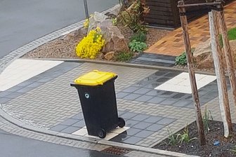 Zwickau: Mülltonne wird für Blinde zur Gefahr - In der Fühlingsstraße in Weißenborn wurde die geleerte Tonne zielsicher auf einer Markierung für Sehbehinderte abgestellt.