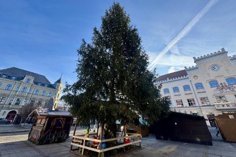 Zwickauer Weihnachtsbaum und Pyramide ohne Beleuchtung: Das war der Grund - Der Weihnachtsbaum auf dem Zwickauer Hauptmarkt war am zweiten Feiertag ohne Beleuchtung.