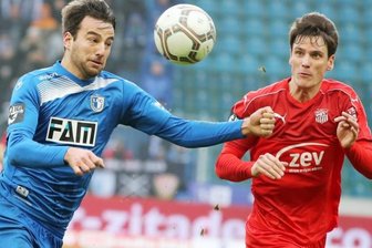 Zwickaus neuer Abräumer - Einstand von null auf hundert - Zwickaus Neuzugang Jonas Acquistapace (rechts) im Duell mit Magdeburgs Torjäger Christian Beck.