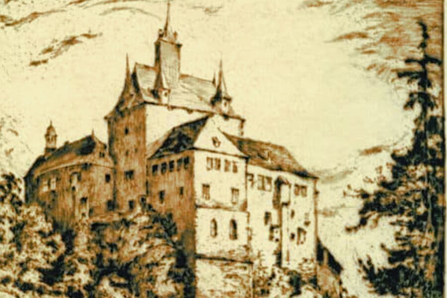 Zwischen Rochlitz und Penig: Künstler geht vor 100 Jahren auf Schlössertour - So hat Artur Henne die Burg Kriebstein gesehen. 